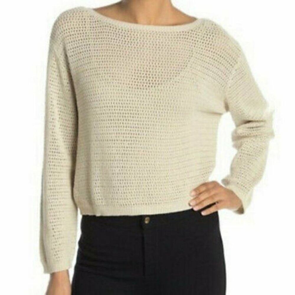 RDI Open Stitch Pullover Sweater Long Sleeve MED White Beach Cozy Comfy Casual